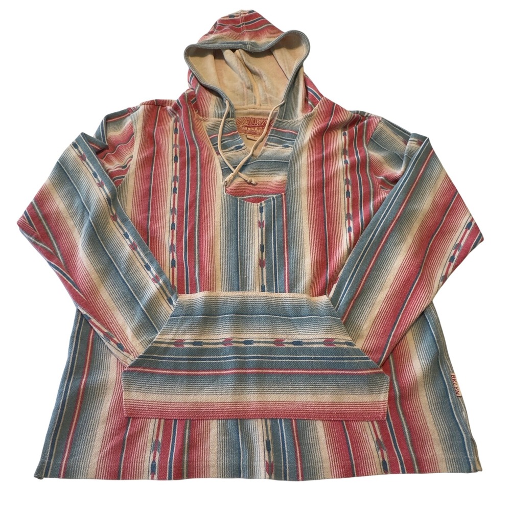 Brooklyn Cloth Womens Baja Hoodie Striped Arrow Pullover Blue Pink Large‎